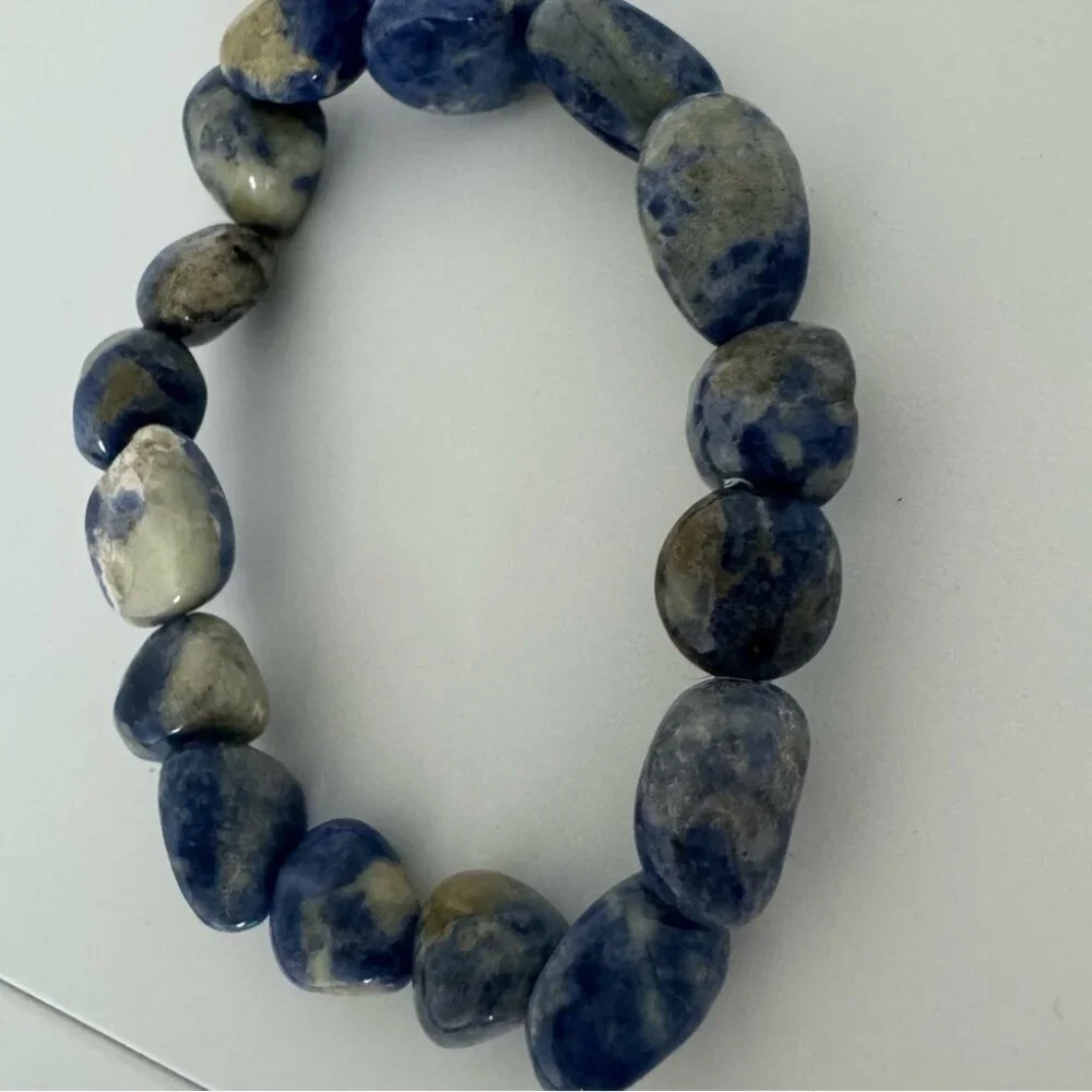 Sodalite bracelet healing crystals stretchy blue rock crystal geode natural boho